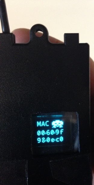 Completed prototype, displaying MAC address